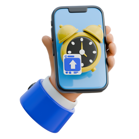 Hand hält Smartphone mit einer Uhr zur Zeitmessung  3D Icon