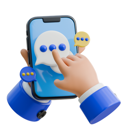 Hand hält Smartphone mit zeigendem Finger-Kommentar-Blase  3D Icon