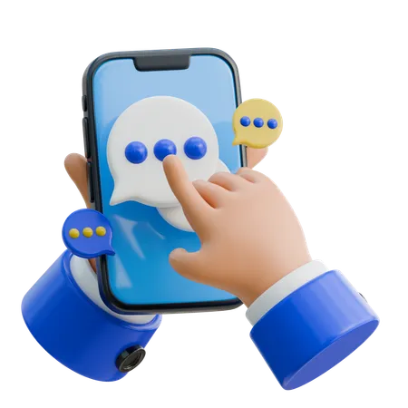 Hand hält Smartphone mit zeigendem Finger-Kommentar-Blase  3D Icon