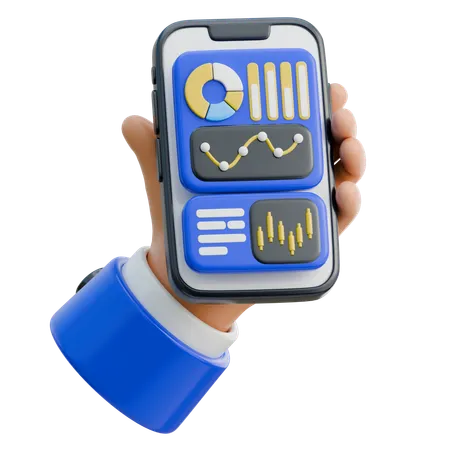 Hand hält Smartphone mit Analysediagrammen  3D Icon