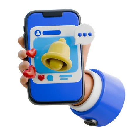 Hand hält Smartphone mit Social Media-Benachrichtigungen  3D Icon