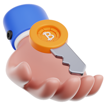 Hand Hold Bitcoin Key  3D Icon