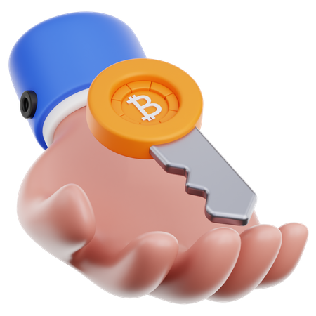 Hand Hold Bitcoin Key  3D Icon