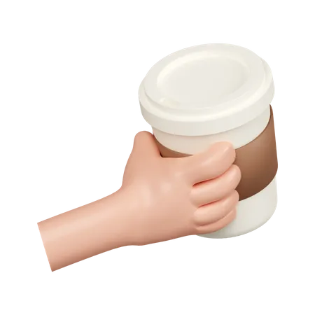3 D Cartoon Character Hand Hold Paper Coffee Cup Icon Isolated On Gray Background 3 D Rendering Illustration Clipping Path 3D Icon