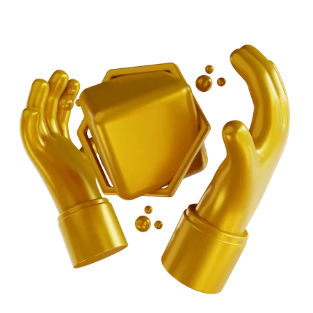 3 D Illustrations Golden Hand And Cube 3D Icon