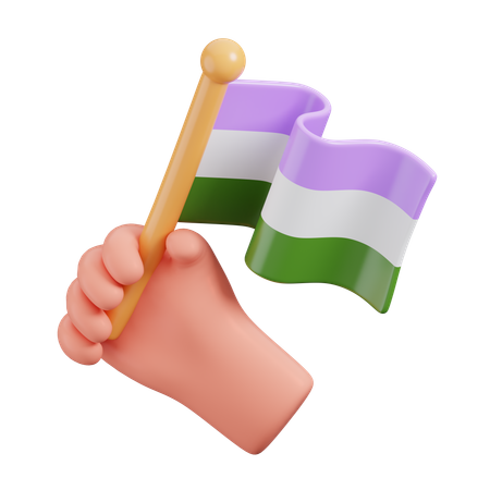 Hand Hold Gender Queer Pride Flag  3D Icon