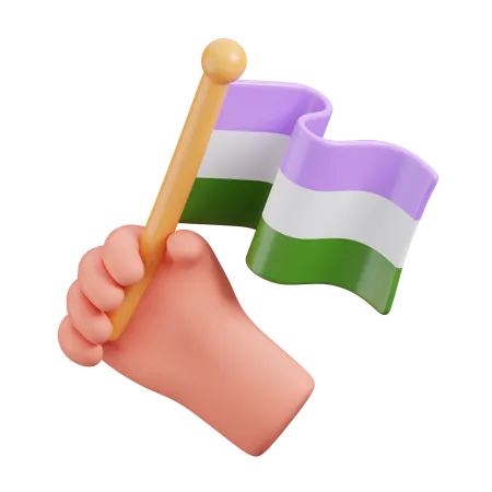 Hand Hold Gender Queer Pride Flag  3D Icon