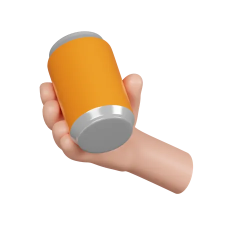 3 D Cartoon Character Hand Hold Juice Can Soda Can Icon Isolated On Gray Background 3 D Rendering Illustration Clipping Path 3D Icon