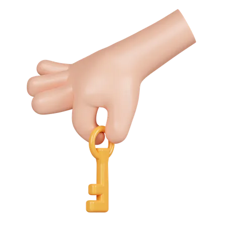 3 D Cartoon Human Hand Hold Key Icon Isolated On Pink Background 3 D Rendering Illustration Clipping Path 3D Icon
