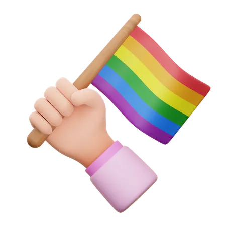 LGBTQの旗を手に持つ  3D Icon