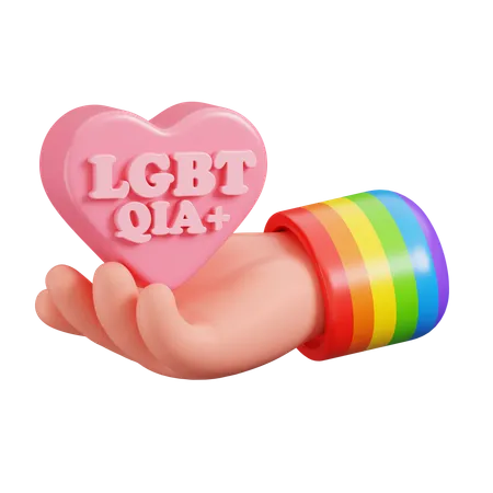 Hand Hold LGBTQ Heart  3D Icon