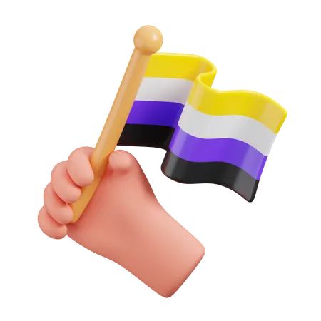 Hand Hold Nonbinary Flag  3D Icon
