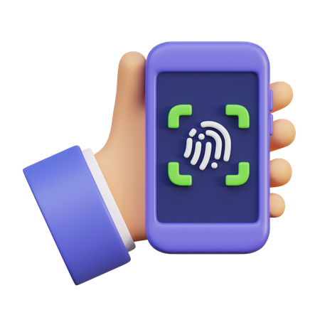 Hand Holding A Fingerprint Recognition Phone  3D Icon