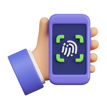 Hand Holding A Fingerprint Recognition Phone  3D Icon