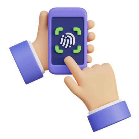 Hand Holding A Fingerprint Recognition Phone  3D Icon