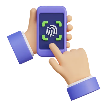 Hand Holding A Fingerprint Recognition Phone  3D Icon