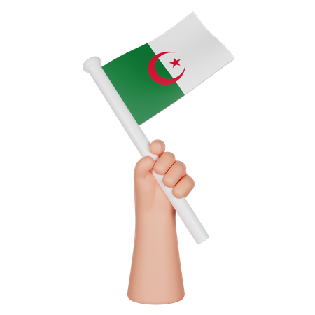 Hand Holding A Flag Of Algeria  3D Icon