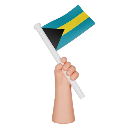 Hand Holding A Flag Of Bahamas  3D Icon