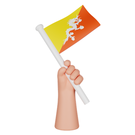 Hand Holding a Flag of Bhutan  3D Icon