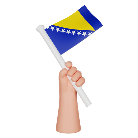 Hand Holding a Flag of Bosnia and Herzegovina  3D Icon