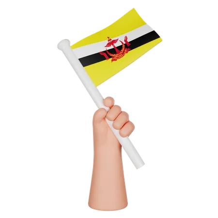 Hand Holding a Flag of Brunei Darussalam  3D Icon