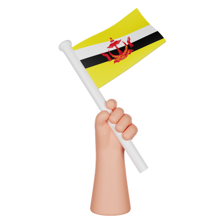 Hand Holding a Flag of Brunei Darussalam  3D Icon
