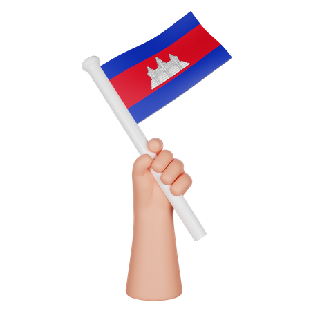 Hand Holding a Flag of Cambodia  3D Icon