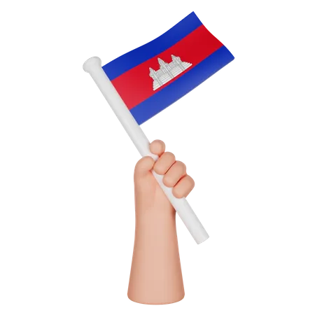 Hand Holding a Flag of Cambodia  3D Icon