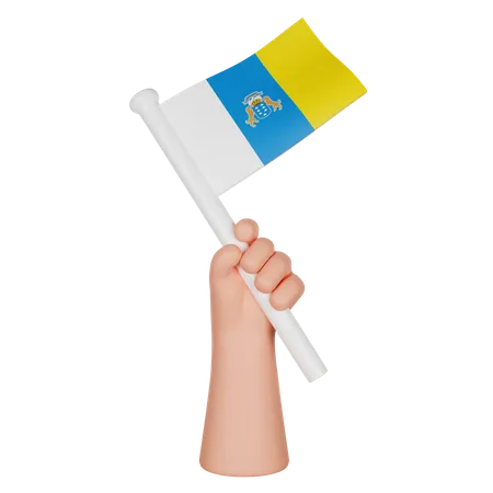 Hand Holding A Flag Of Canary Islands  3D Icon