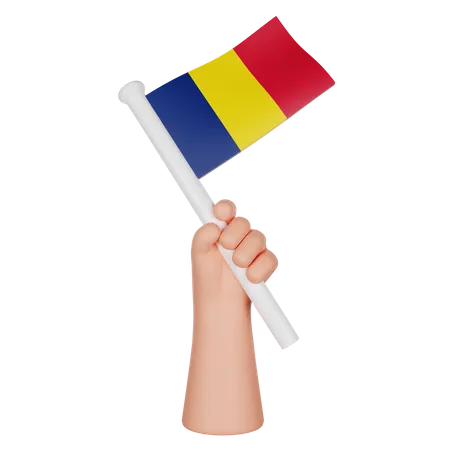 Hand Holding A Flag Of Chad  3D Icon