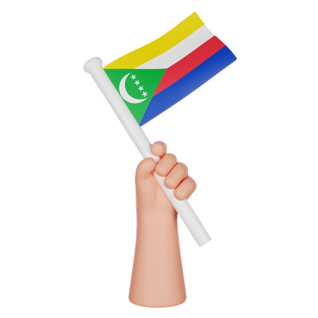 Hand Holding A Flag Of Comoros  3D Icon