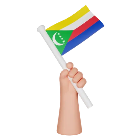 Hand Holding A Flag Of Comoros  3D Icon