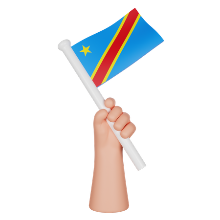 Hand Holding A Flag Of Democratic Republic Of The Congo  3D Icon