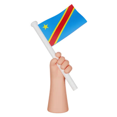 Hand Holding A Flag Of Democratic Republic Of The Congo  3D Icon