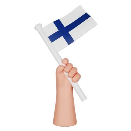 Hand Holding a Flag of Finland  3D Icon