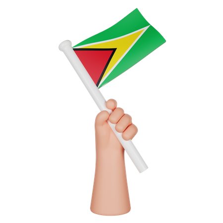 Hand Holding A Flag Of Guyana  3D Icon