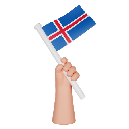 Hand Holding a Flag of Iceland  3D Icon