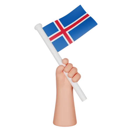 Hand Holding a Flag of Iceland  3D Icon