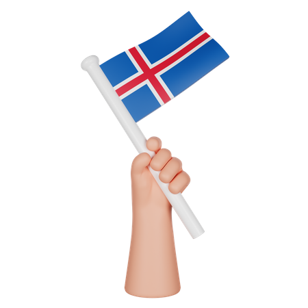 Hand Holding a Flag of Iceland  3D Icon