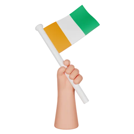 Hand Holding A Flag Of Ivory Coast  3D Icon