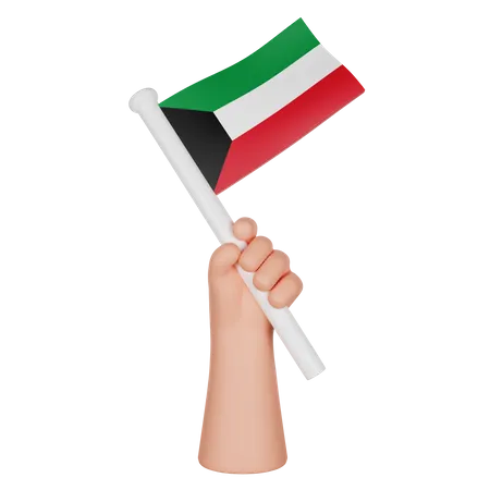 Hand Holding a Flag of Kuwait 3D Icon
