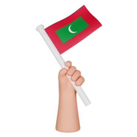 Hand Holding a Flag of Maldives  3D Icon