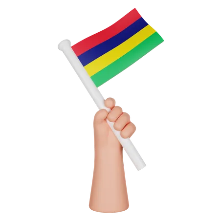 Hand Holding A Flag Of Mauritius  3D Icon
