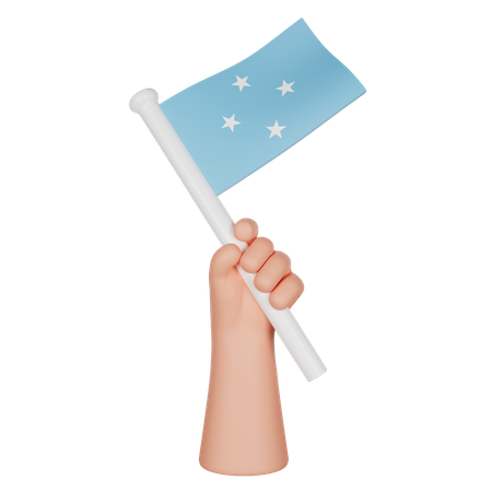 Hand Holding a Flag of Micronesia  3D Icon