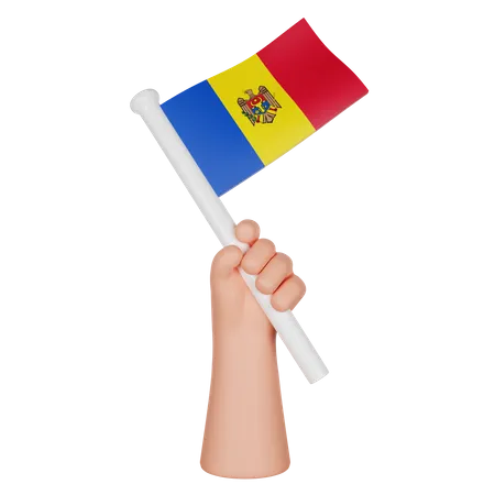 Hand Holding a Flag of Moldova  3D Icon