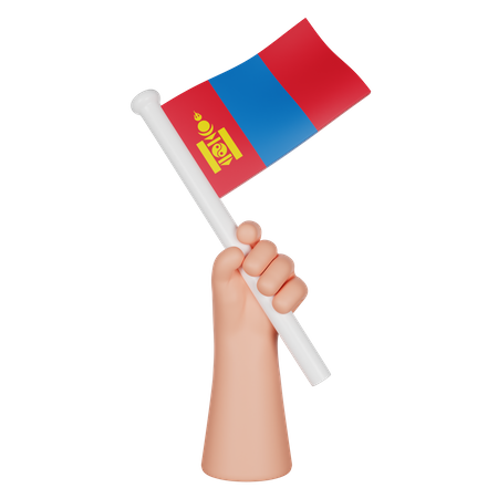 Hand Holding a Flag of Mongolia  3D Icon
