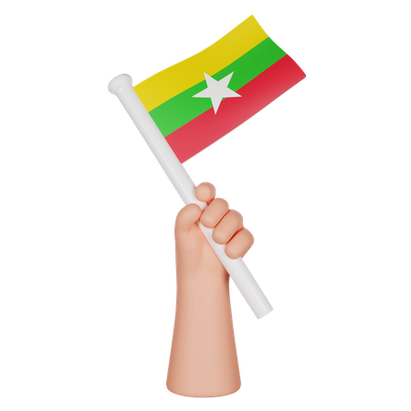 Hand Holding a Flag of Myanmar  3D Icon