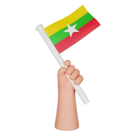 Hand Holding a Flag of Myanmar  3D Icon