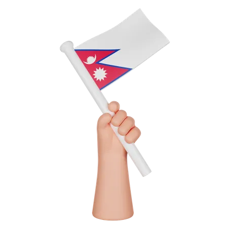 Hand Holding a Flag of Nepal  3D Icon