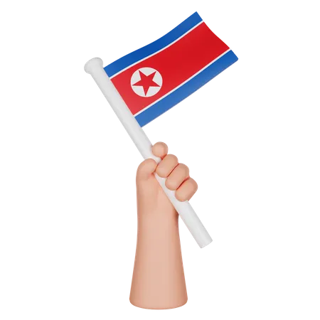 Hand Holding a Flag of North Korea  3D Icon